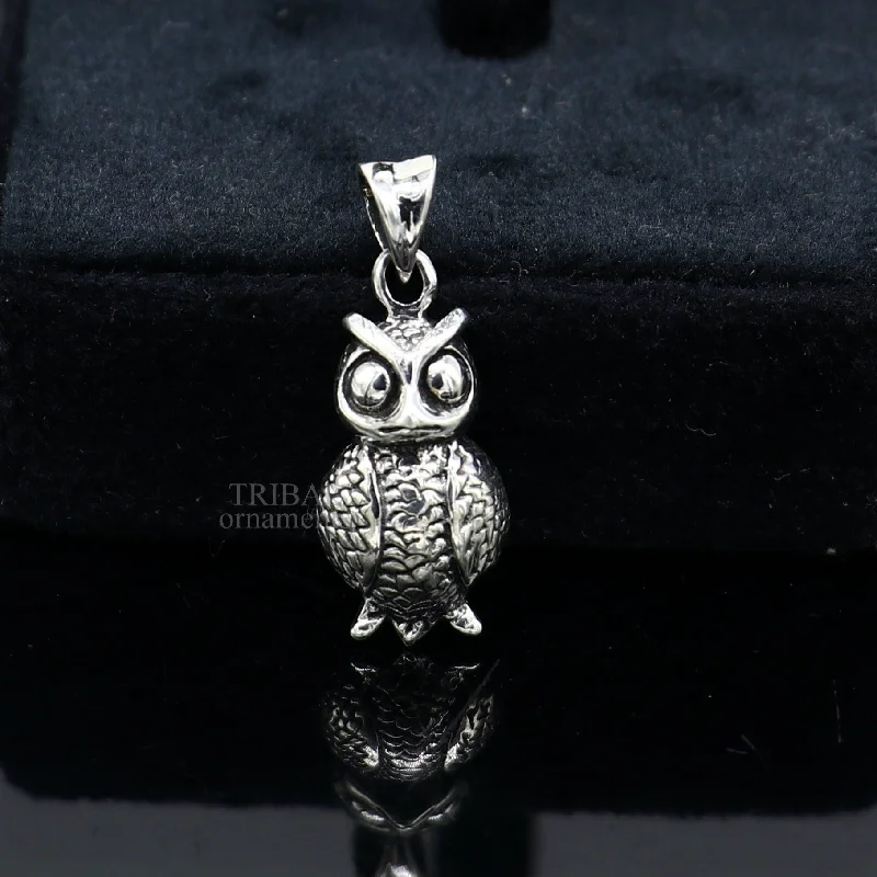 925 sterling silver handmade amazing small owl design pendant, amazing stylish unisex good luck pendant tribal jewelry ssp1589