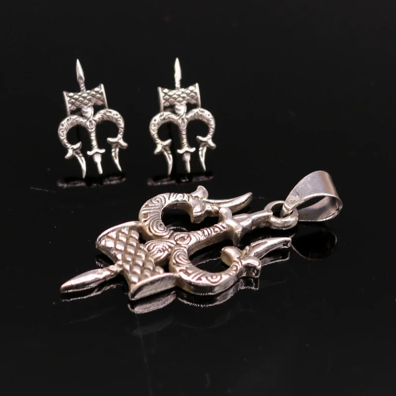 Awesome pretty design Lord Shiva trident shape pendant with tiny trident stud 925 sterling silver amazing fabulous set tribal jewelry nsp231