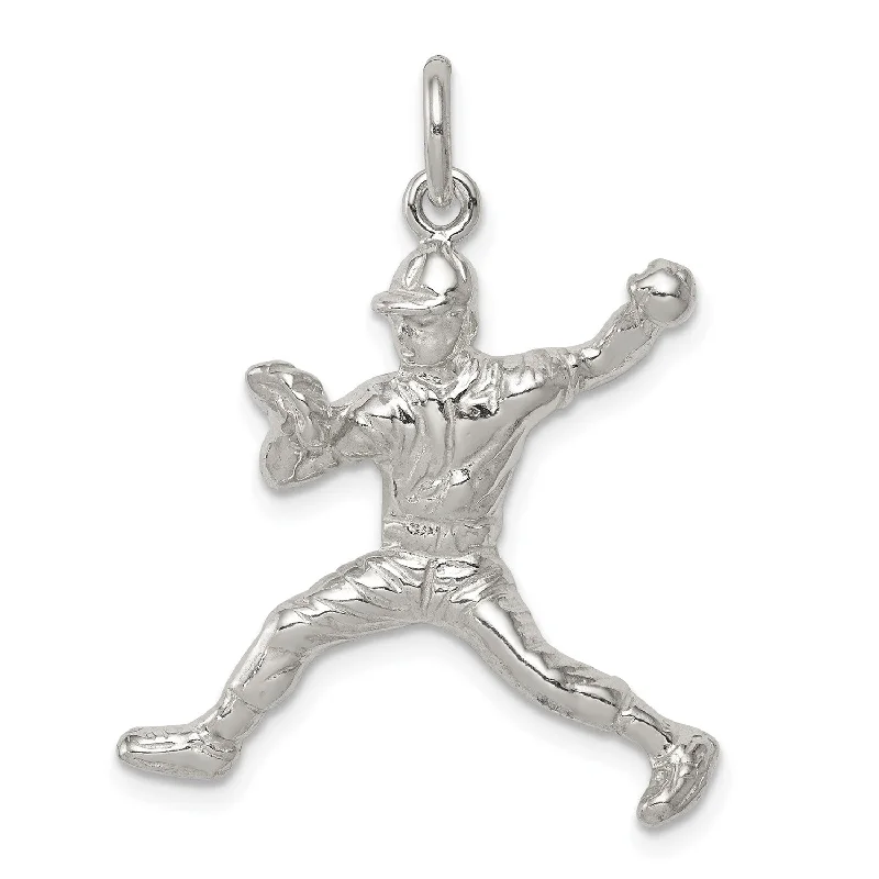 Sterling Silver 25X24MM Baseball Pitcher Charm