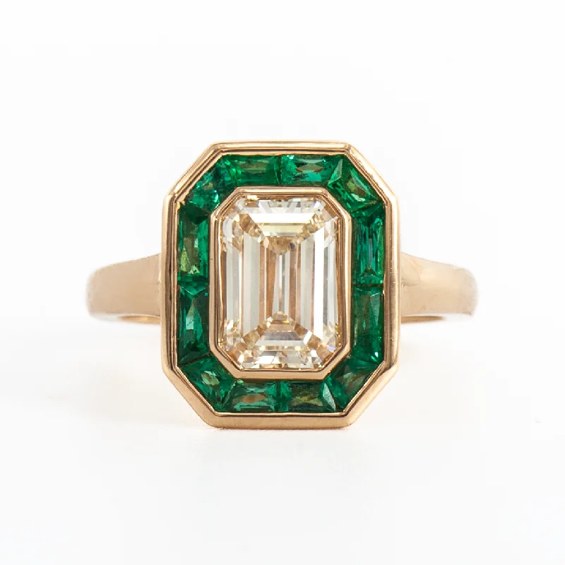 2.11 ct Calibre-cut Emerald Halo Maria Ring