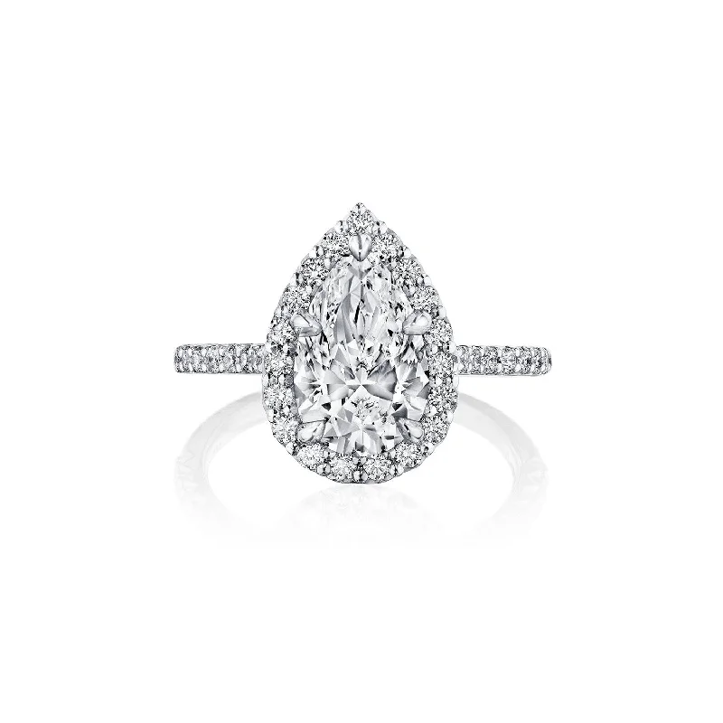 Fink's Exclusive Platinum Pear Shape Diamond Halo Engagement Ring