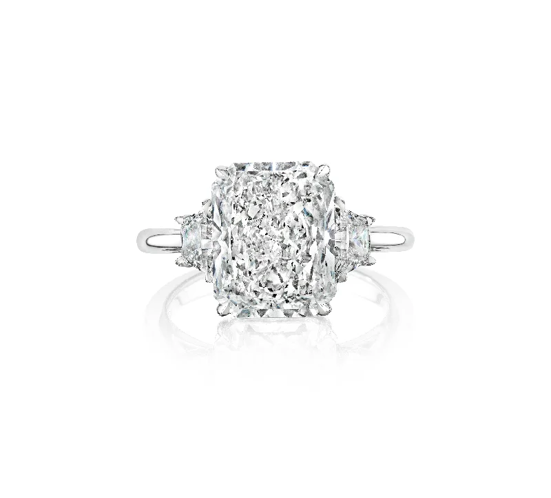 Fink's Exclusive Platinum Radiant Diamond and Trapezoid Side Diamond Engagement Ring