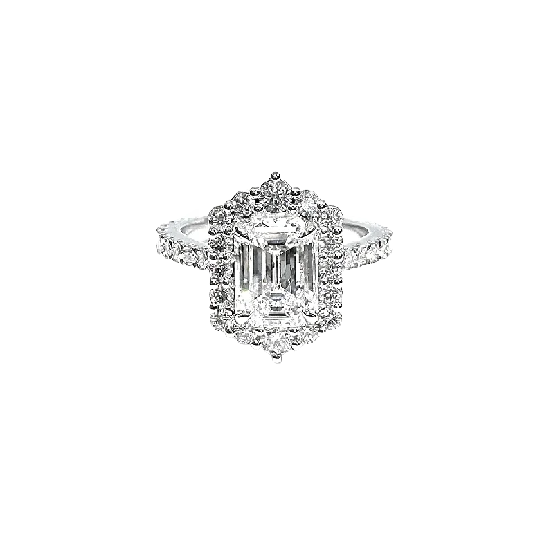 The Studio Collection Emerald Cut Diamond and Halo Engagement Ring in Platinum