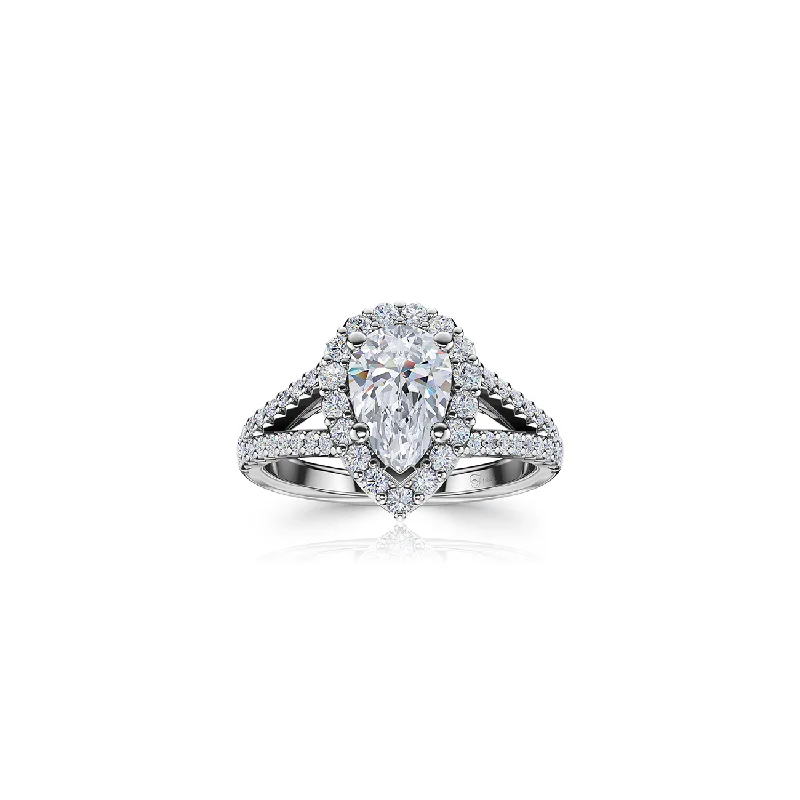 The Studio Collection Pear Shape Diamond Halo Split Shank Engagement Ring