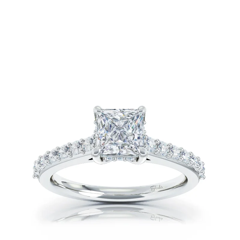 The Studio Collection Princess Cut Center Diamond with Diamond Gallery and Shank Engagement Ring