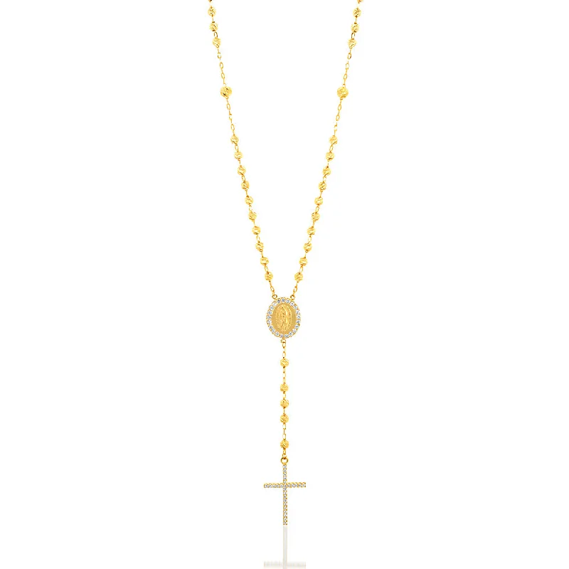 9ct Yellow Gold Rosary Beads with Zirconia Chain