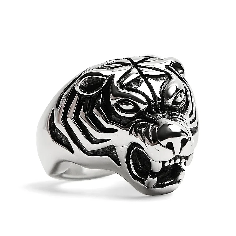 Stainless Steel Snarling Tiger Ring / SCR4037