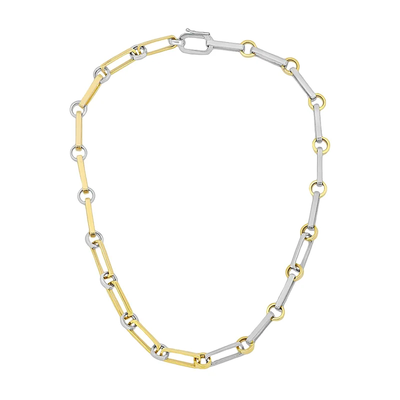 Oval Link Chain Necklace - Yellow Gold & Silver