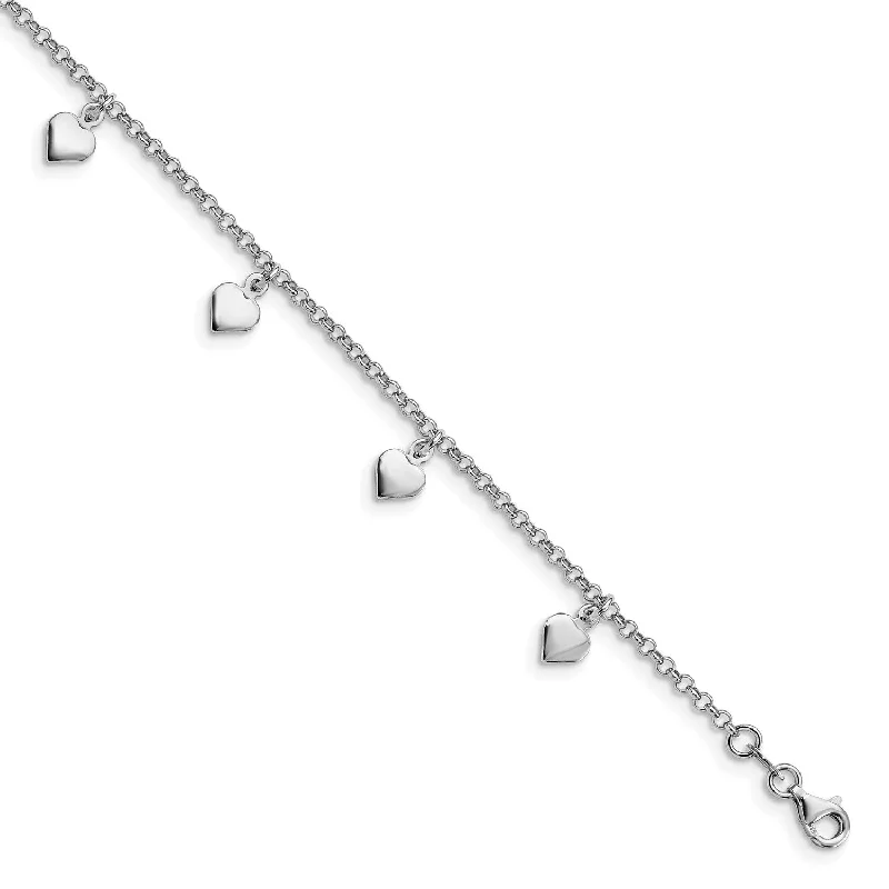 Sterling Silver 9-inch Heart Anklet