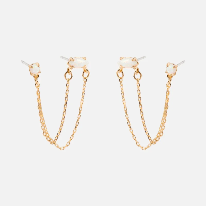 Double Piercing Dangle Chain Earrings