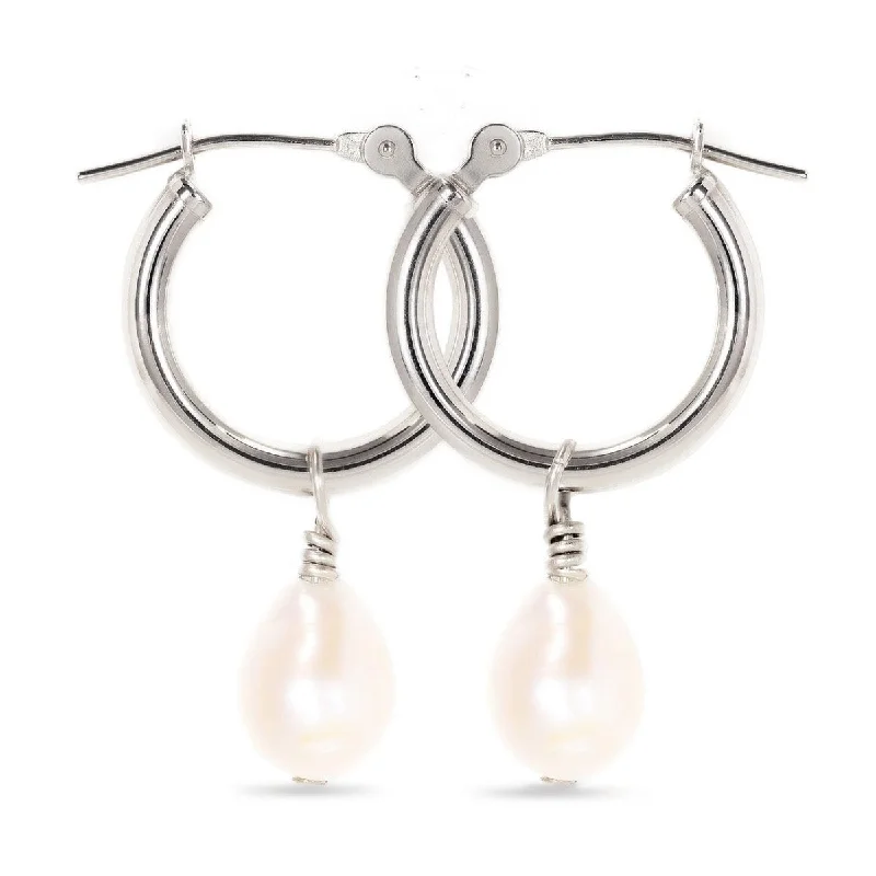 Pearl Drop Hoop Earrings