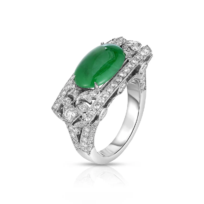 Jade & Diamond Saddle Ring